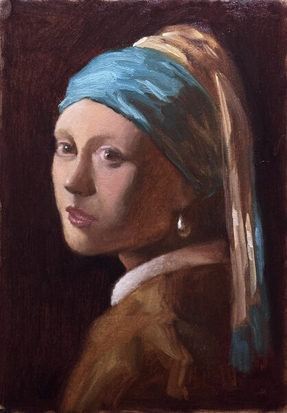 Study after Vermeer. 21 × 30 cm. Oil on panel. 2026