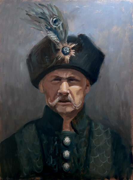 Study after photograph (Jan Pawel Adamczewski, Netflix). 30 × 40 cm. Oil on panel. 2026