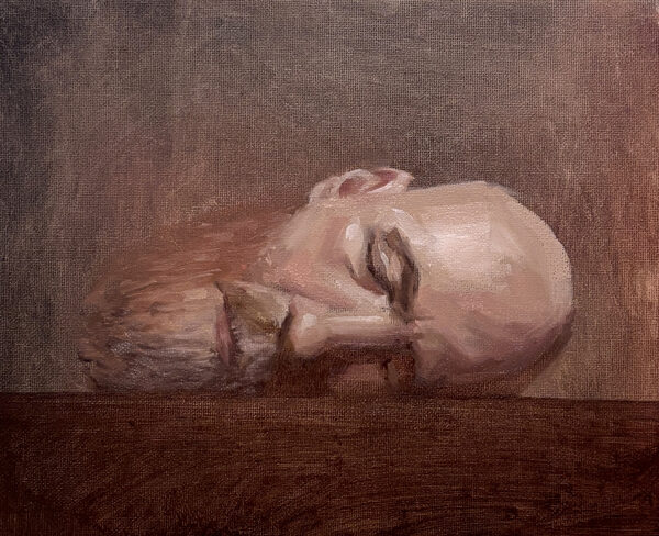 Self-portrait by Tommy Gjertsen. 27x22cm. Oil on panel. 2026